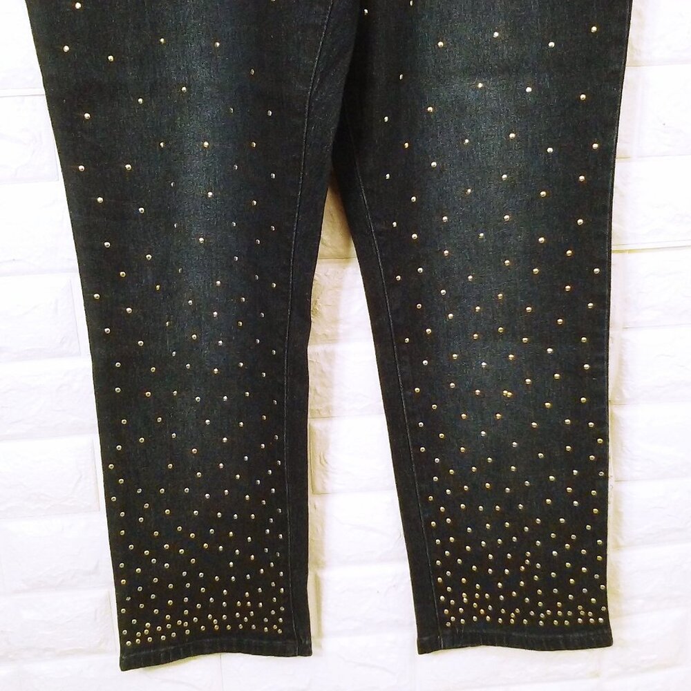DG2 Diane Gilman Denim Mom Jeans -16P Metallic Studs Comfort Cropped Pants Navy